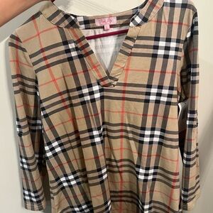 Pink Lily Plaid Long Sleeve Top